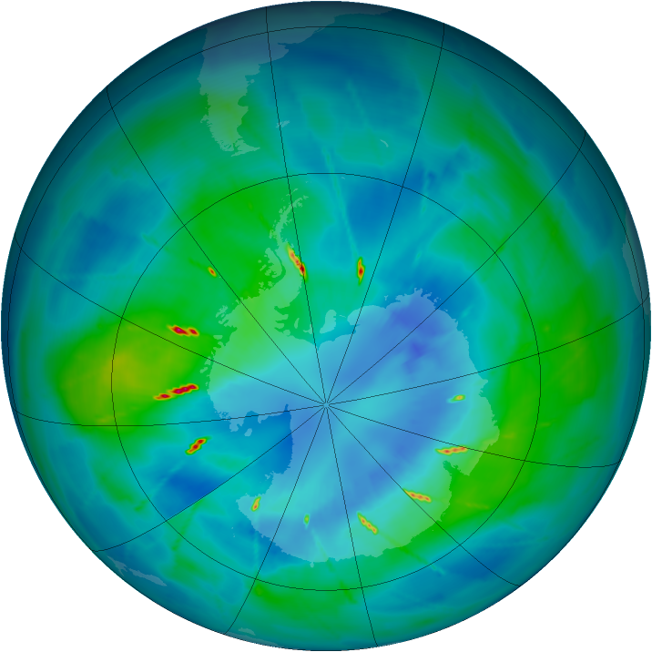 Antarctic ozone map for 01 April 2010